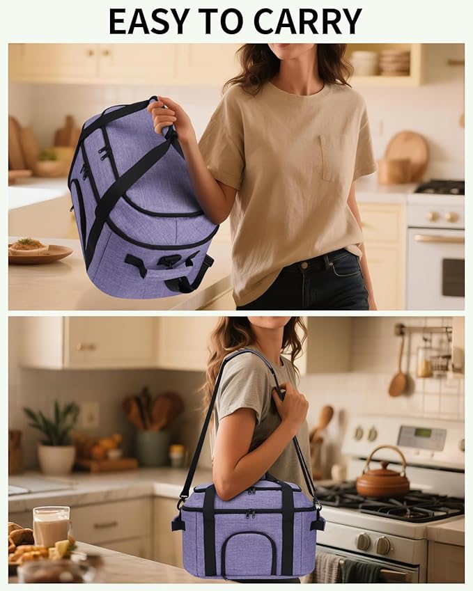Double-Layer Slow Cooker Carrying Bag for 6-8 Quart CrockPot and Hamlton Beach,Portable Carrier Case with See-Through Window,Travel Bag with Lid Fastener for Family Gathering,Purple