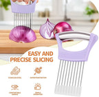 2PCs Stainless Steel Onion Slicer Holder, Onion Cutter Holder for Slicing of Onions,Tomatoes,Avocados,Eggs and Other Vegetables,KItchen Utensils (Purple & Black)