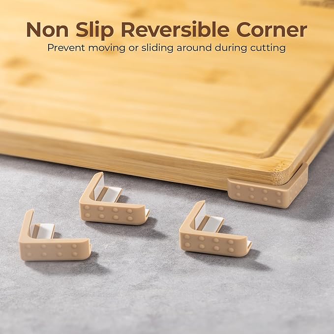 Large Bamboo Cutting Boards Set of 4 for Kitchen, Bamboo Charcuterie Chopping Board with Holder Non Slip, Steak Serving Tray with Juice Groove, Big Butcher Block for Cheese, Ideal for Gift