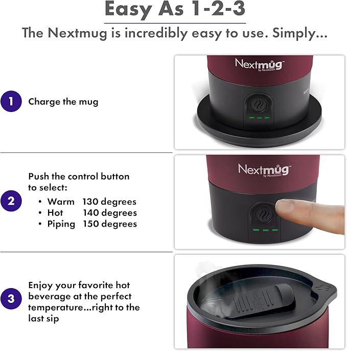 Nextmug Ultra - Temperature-Controlled, Self-Heating Travel Mug (Burgundy - 24 oz.)