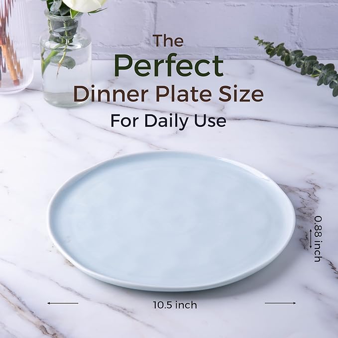 LERATIO Dinner Plates,10.5 inch Ceramic Plates Set of 6,Handmade Porcelain Plates for kitchen with Wavy Edge,Microwave & Dishwasher & Oven Safe,Light weight & Scratch Resistant Dishes Set