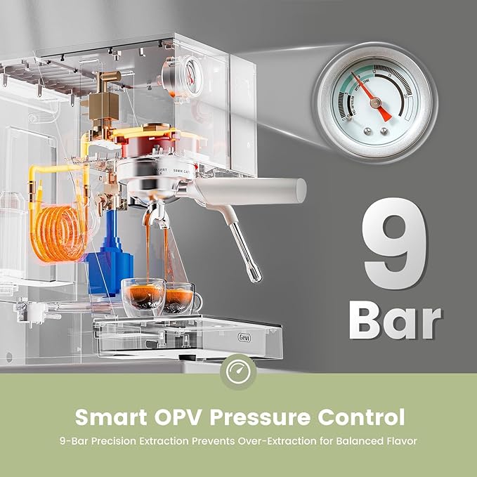 Gevi Commercial Espresso Machine 20Bar with Smart OPV Coffee Makers, Milk Frother & 58mm Portafilter, Dual Display Stainless Steel Cappuccino Maker for Home, Great Gift