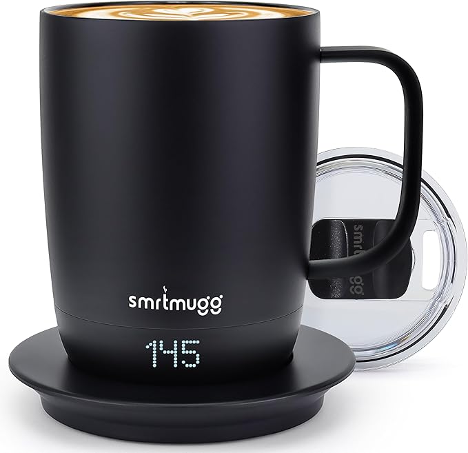 PRO 14 oz. Self-Heating Coffee Mug – 4-Hour Battery Life, Adjustable Temperature Control, LCD Display, One-Touch Adjustment, Magnetic Slider Lid – Keep Your Coffee Hot for Hours!
