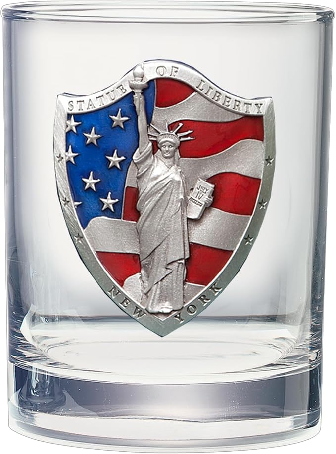 Heritage Pewter Statue of Liberty Double Old Fashion | Double Rocks Glass 14 OZ for Liquor | Expertly Crafted Pewter Glass
