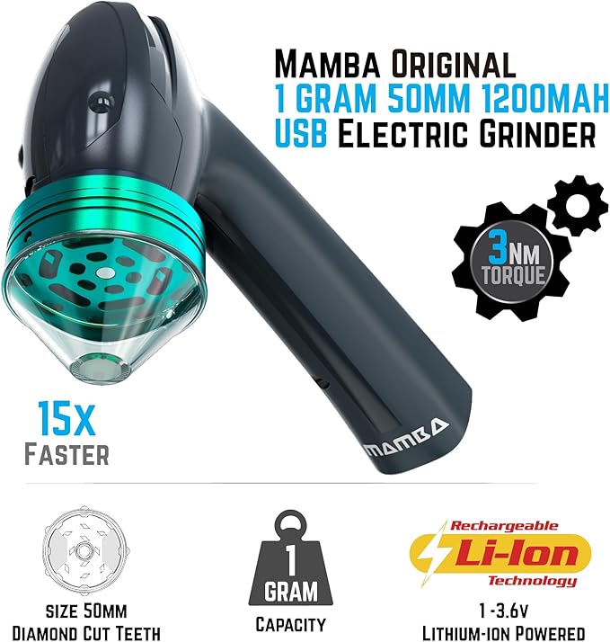 Mamba Original 1g Gray USB Electric Herb Grinder. Small Portable Metal Herbal Grinder Machine & Spice Mill for the Kitchen