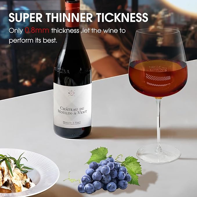 Red Wine Glasses Set of 2, 24oz Large Wine Glasses, Hand Blown Crystal, Ultra-Thin Rim, Long Stem, Lightweight, Ideal for Wine Tasting, Unique Wedding, Anniversary, Christmas, Birthday Gift