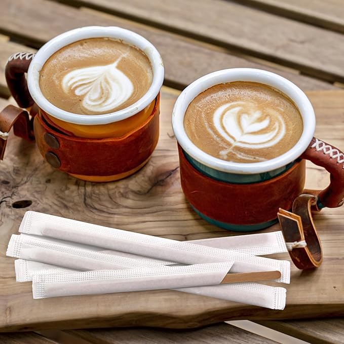 200PCS 5.5 in Individually Wrapped in Paper Wooden Coffee Stirrers, A+++Level Smooth Rounded Edges Wood Sticks for Daily Use or Other DIY Craft Design (200pcs)