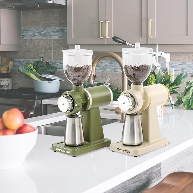 Electric Coffee Grinder Burr Espresso Coffee Bean Grinder Small Automatic Stainless Steel Coffee Mill With Brush, Pea Green