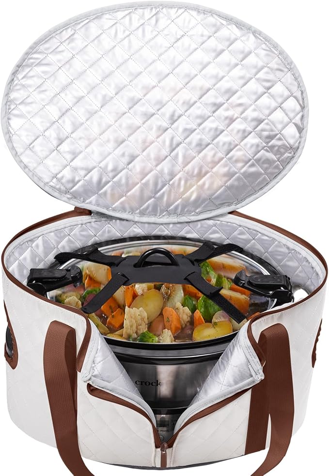 BAGSPRITE Slow Cooker Carrying Case Compatible with 6-8 Quart Crockpot Carrier for Hot Food and Hamlton Beach Slow Cooker Tote with Lid Fastener for Crock-pot Dust Cover Applicances