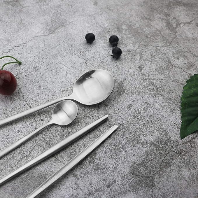 JASHII Silverware Set, 24-Piece Stainless Steel Flatware Set,Kitchen Utensil Set Service for 6,Tableware Cutlery Set for Home, Dishwasher Safe (Matte Silver)