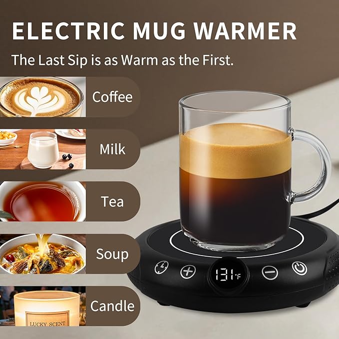 Coffee Mug Warmer, White Elephant Gifts for Adults, Electric Cup Warmer for Desk, Candle Warmer Plate 8-Temp Setting & 1-12H Timer, Stocking Stuffer for Women Men