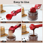 2-in-1 Coffee Scoop with Funnel, 2 Teaspoon Measuring Spoon for Reusable Pods, Ground Coffee, Protein Powder & Tea, Mess-Free Plastic Design (Red)