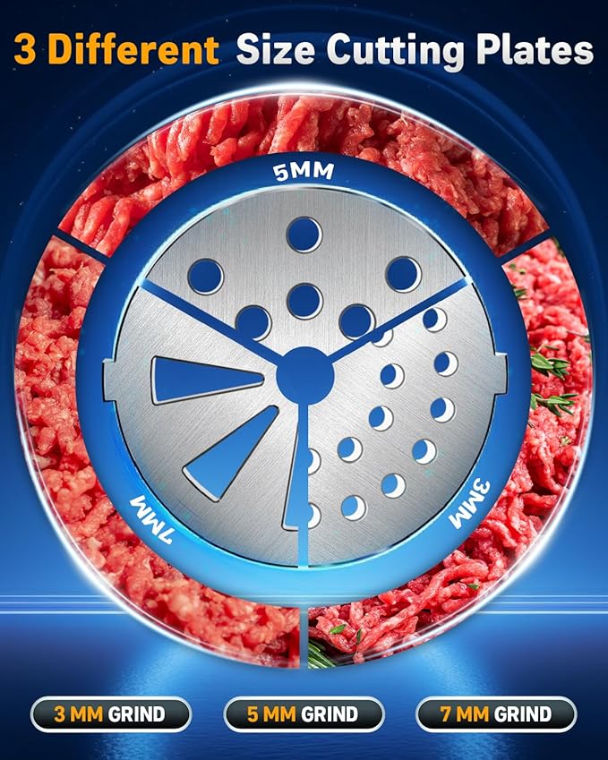 Electric Meat Grinder: [3000W Superior Motor] [Exquisite Box] Meat Grinder with 6 PCS Stainless Steel Blades & Grinding Plates, Sausage Stuffer Tubes & Kubbe Kit Portable Handle for Gift (Black)