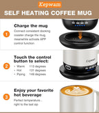 Self Heating Coffee Mug T1-16oz Fast Heating & Ultra Long-Lasting Battery Life, Heated Coffee Mug Up to 149℉ - Touch & App Controlled Coffee Mug, Birthday Gifts for Women and Men