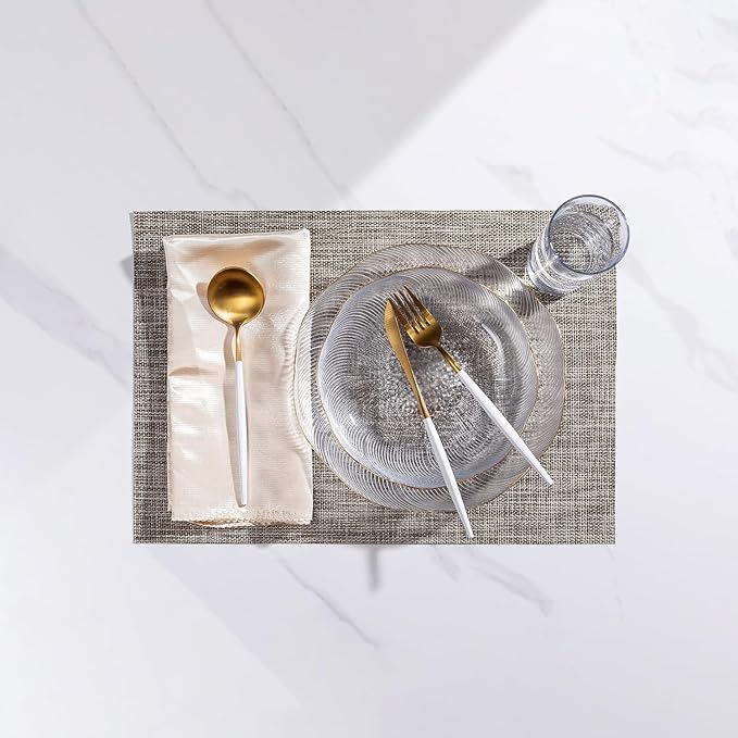 LEXMORE PVC Woven Placemats 8 PCS Wipeable Indoor/Outdoor Table Mats Washable Vinyl Place Mats for Dining Table, Set of 8-Cappuccino