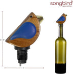 Wine Bottle Pourer, Fun Wine Pourer Spout Sings While It Pours, Airtight Wine Bottle Sealer, Acacia Wood with Blue Wings