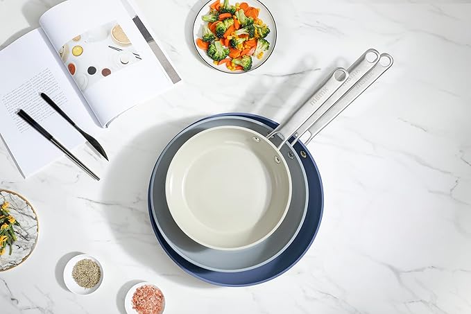 MsMk 5-Piece Non Stick Pans Set, 8, 10, 12 Inch Frying Pans, 10" and 12" with Tempered Glass Lids, PRO Heat Distribution, Stay-Cool Handles, Induction safe, Compatible with All Cooktops