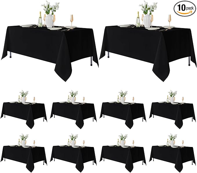 Fitable 10 Pack Rectangle Tablecloths: Stain Resistant Wrinkle Free Circle Table Clothes, Washable Reusable Polyester Table Covers for Wedding Party Birthday Banquet Reception(Black, 70x120 Inch)