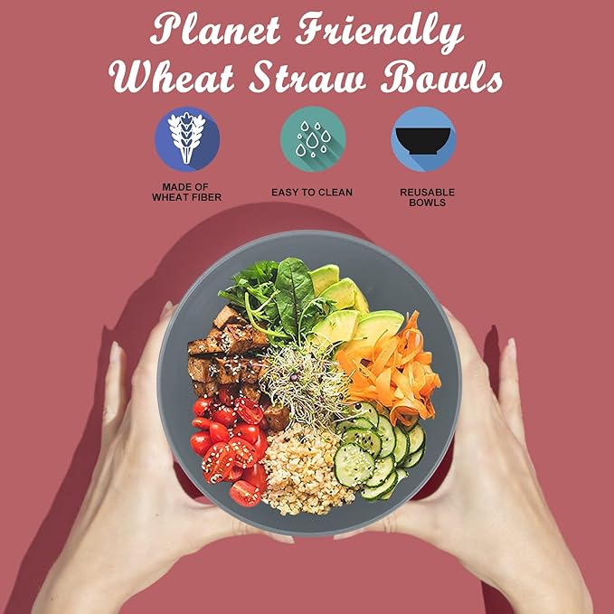 Wrova Wheat Straw Bowl Sets,6 PCS Unbreakable Cereal Bowl 50 OZ,Microwave and Dishwasher Safe Bowls,Super Big Bowl Sets BPA Free Bowl for Serving Cereal,Oatmeal and Salad (Pure Gray)