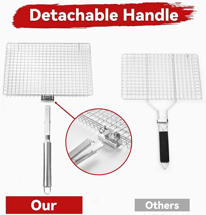 Grill Basket Extra Large,Grill Accessories for Outdoor Grill,Grilling Gifts for Men,Fish Grill Basket, Shrimp Vegetable, Veggie, Barbecue BBQ Rack, Camping Cooking, Unique Detachable Handle