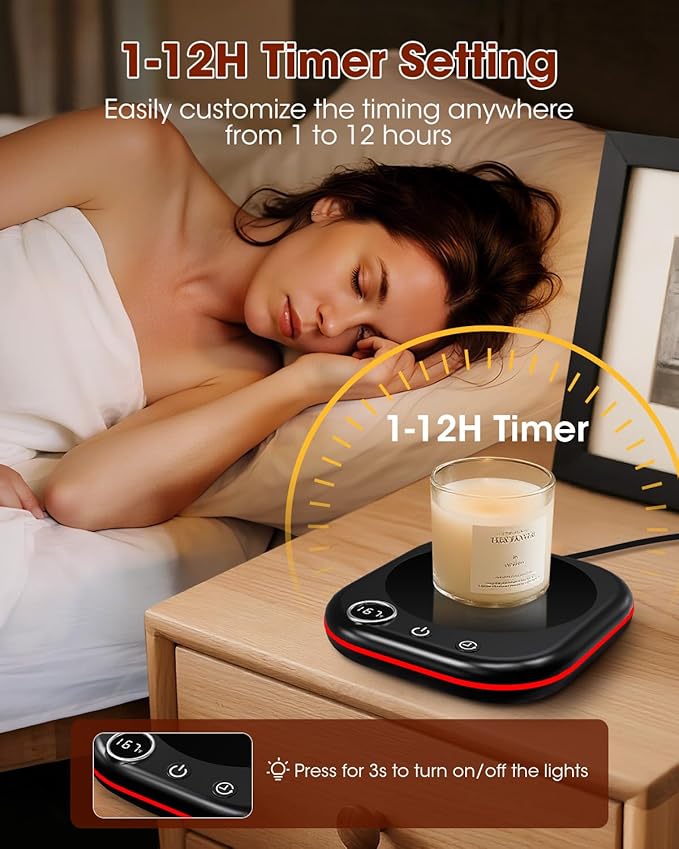 Mug Warmer - 3 Temp Setting 113°F 131°F 167°F - Ambient Light - Coffee Mug Warmer for Desk with 1-12H Timer - 4H Auto Shut Off- Electric Cup Beverage Warmer Gift for Coffee, Tea, Milk