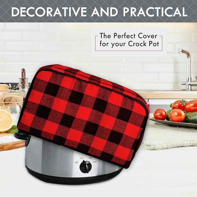 BAGSPRITE Slow Cooker Cover Compatible with Crock-Pot and Hamilton Beach 6-8 QT Slow Cooker Red White