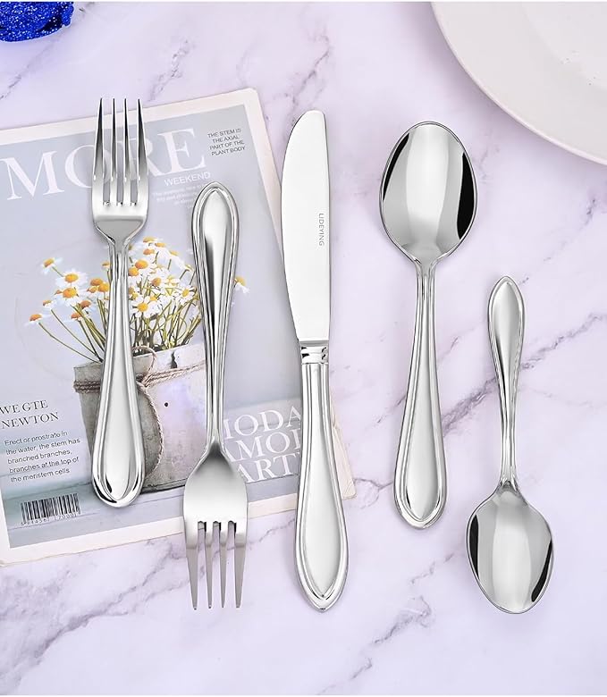 Silverware Set, 60-Piece Stainless Steel Flatware, 18/0 Stainless Steel Utensils, Dishwasher Safe, Modern Tableware for Home & Kitchen Dining