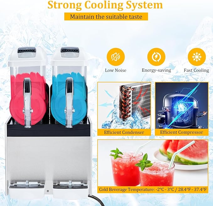 12L*2 Commercial Slushie Machine, 700W slushy machine, 6.4 Gals cocktail margarita frozen drink machine for home, Electric Large Slushie Machine with Self-cleaning Mode for Restaurant Bar