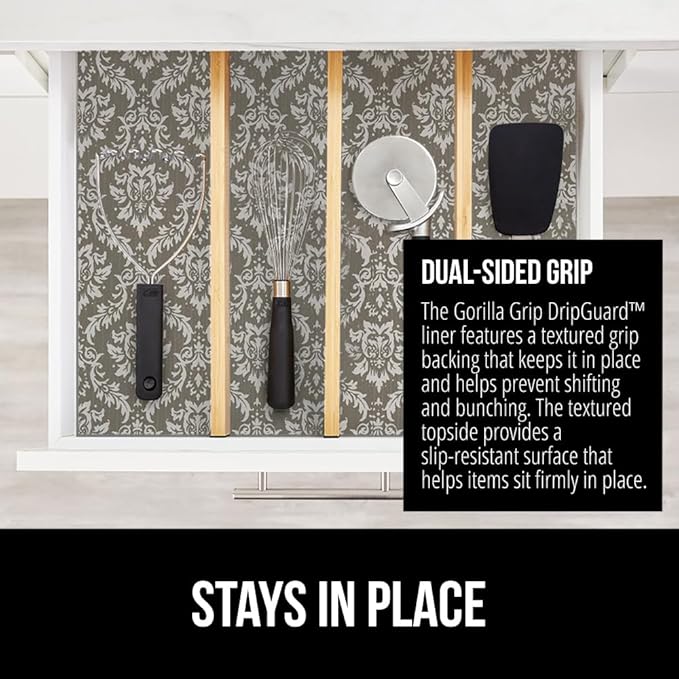 GORILLA GRIP DripGuard Drawer and Shelf Liner for Cabinet, 24x240 Inch, Slip Resistant Non Adhesive Protection for Kitchen, BPA Free Smooth Surface Plastic Liners for Cabinets, Drawers, Beige Cream