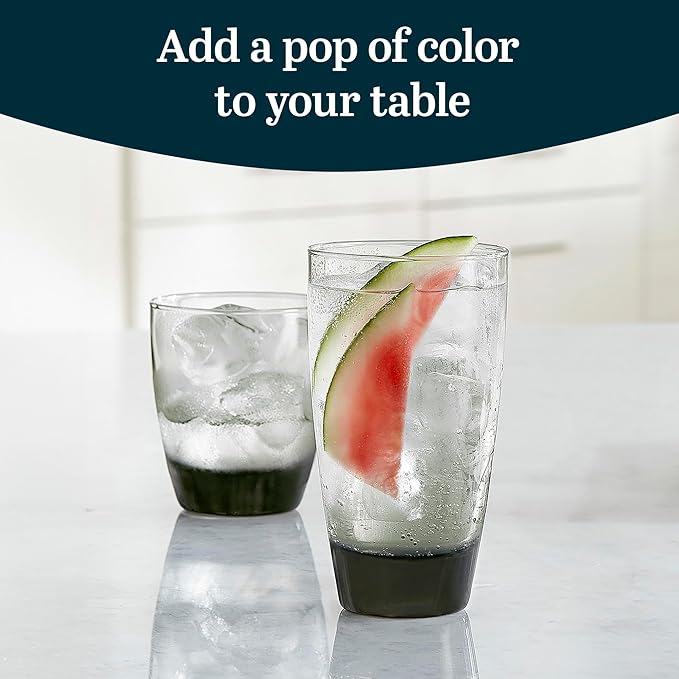 Libbey Classic Rocks and Tumbler Glasses Set of 16, Smoke Hue, Lead-Free Water Glasses, Dishwasher Safe Drinking Glasses Set