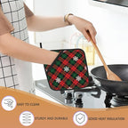 Red Green Plaids Pot Holder Set of 2,Retro Christmas Plaid Kitchen Heat Resistant Potholder for Women Men BBQ Cooking Baking