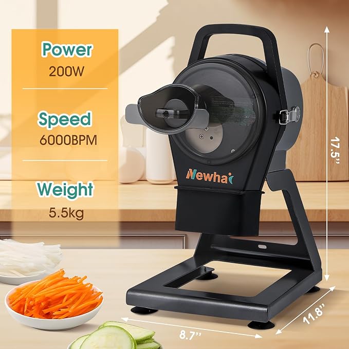 Newhai Commercial Spring Onion Slicer Scallion Cutter Shredder Electric Vegetable Cutter for Garlic Ginger Chili Potato with 3 Inlets, 1-5mm Thickness, 304 Stainless Steel Blade, 6000BPM, 200W