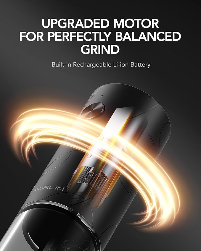 FORLIM Electric Salt and Pepper Grinder Set, USB Rechargeable, Automatic Salt Pepper Mill Grinder with Dust Cover, One-Button Control, Adjustable Coarseness, White LED Light (2 Packs, Black&White)