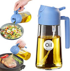 YARRAMATE 16oz/470ml Glass Olive Oil Sprayer for Cooking with Stickers, 2 in 1 Oil Dispenser for Kitchen Gadgets, Food Grade Premium Spray Bottle with Portion Control for Salad, BBQ(SkyBlue)