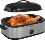 Sunvivi 14-Quart Roaster Oven with Self-Basting Lid, Electric Turkey Roaster Oven with Removable Pan and Rack, Stainless Steel, Silver