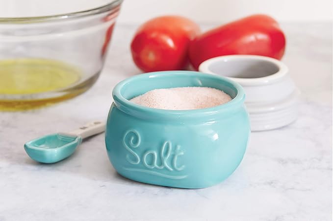 Fox Run Vintage Style Mason Jar Salt Cellar, Blue Ceramic with White Lid, 1 Cup Capacity