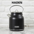 HADEN Heritage 1.7 Liter Stainless Steel Electric Kettle, Hot Water Kettle with 360-Degree Base and Auto Shutoff, Black & Chrome