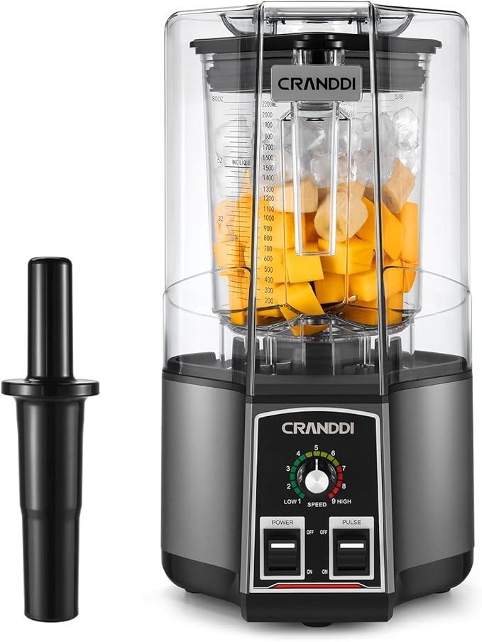 CRANDDI Commercial Blender, Retro Blender with 80oz Pitcher, Large Capacity & Small Volume, 1500w Professioanl Blender, Blenders for Kitchen, Self Cleaning Blender with Pulse Function, K85
