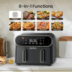 11-QT Large Air Fryer, 8-in-1 XL Airfryer with Flex Basket, Divider for Dual Cooking, Preheat Air Fry, Roast, Broil, Bake, Reheat, Dehydrate, French Fries Dishwasher Safe, w/Gold Border