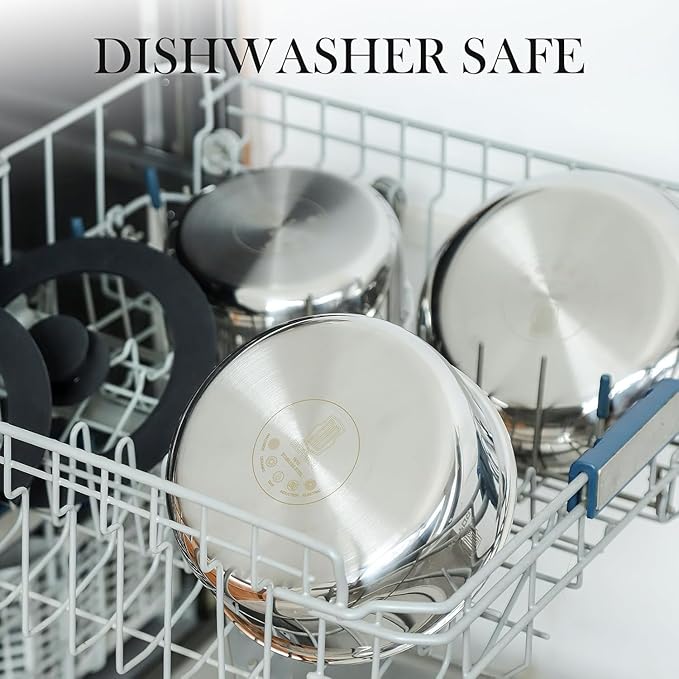 ROYDX16 PCS Pots and Pans Set,18/10 Stainless Steel Cookware Set with Adjustable Detachable Handles for RV,home Dishwasher Safe and Oven Safe