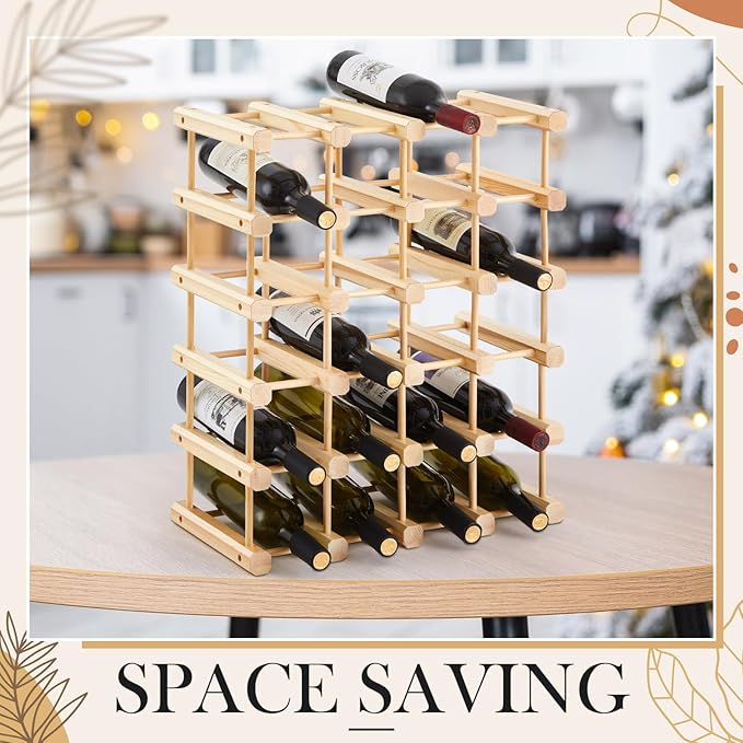Juexica 12 Bottles Wooden Wine Rack Stackable Modular Storage Racks DIY Assembly Wine Bottle Holder for Inside Cabinet Countertop Cellar Racks(2 Pack)