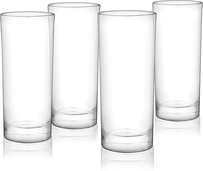 True Highball Glasses, Tall Glass Tumbler for Cocktails, Mojito Iced Tea Juices, Soda Water Drinking Cups, Kitchen Glassware, Home Bar, 11 oz Set of 4
