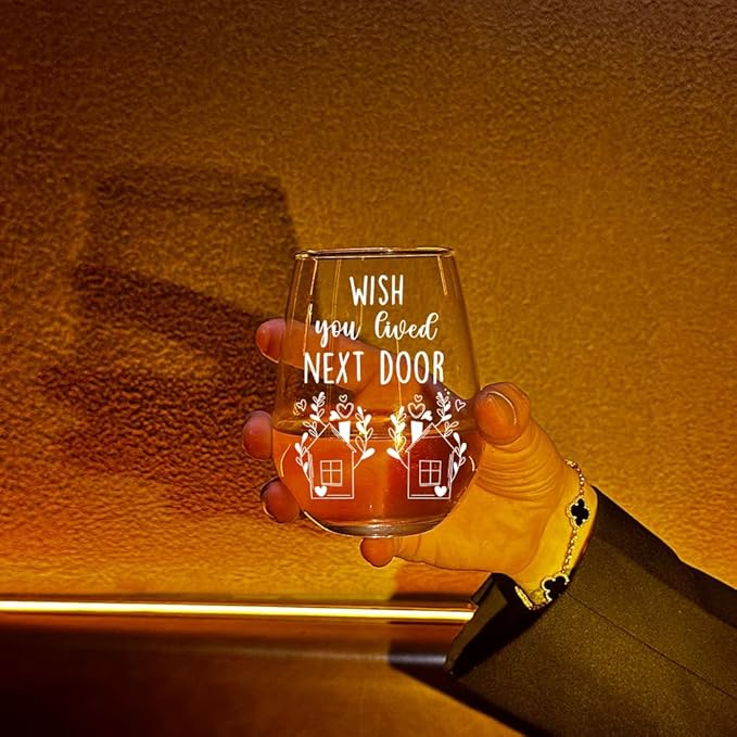 wish you lived next door wine glasses,Best Friend Birthday Gifts for Women,Funny Birthday Gifts for Women,Coworkers,best friends-115, Transparent