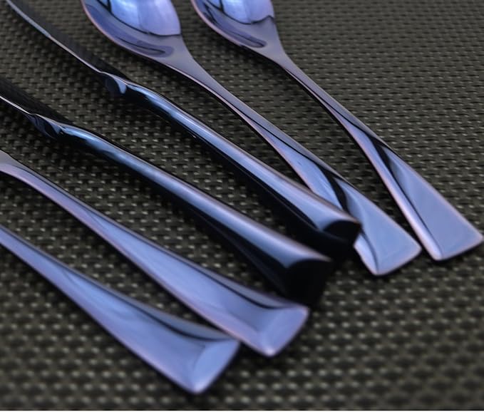 Flatware Set 18/10 Stainless Steel Mirror Polished Blue Cutlery - Silverware Utensil Set of Serrated Steak Knife Dinner Fork Knife Spoon Salad Fork Dessert Spoon,6 Piece Service for 1