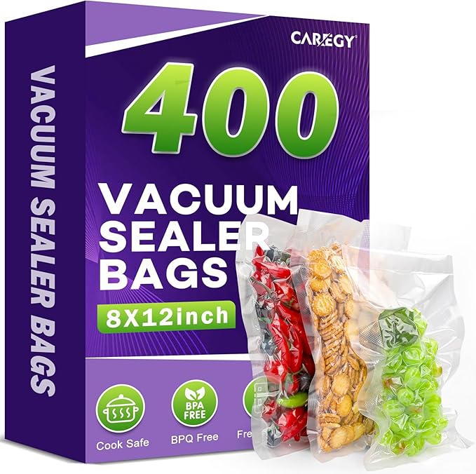 CAREGY Vacuum Sealer Bags 400 Quart 8" x 12" with BPA Free for Food Storage Meal Prep or Sous Vide