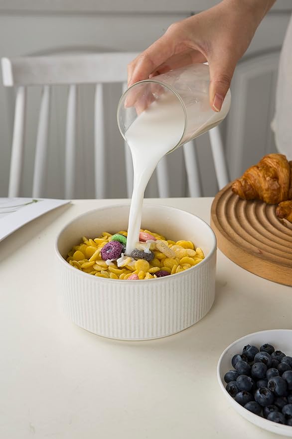 famiware Star Cereal Bowl Set, Soup Bowls Set of 6, Double Reactive Glaze, Stackable, 23oz Deep Bowls Suitable for Cereal, Popcorn, Oatmeal, Dessert - Dishwasher and Microwave Safe, Matte White
