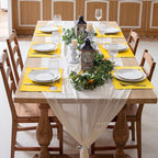 Linen Type Fabric Placemats Set of 8, Machine Washable, Heat Resistant, Wrinkle Free Thick Polyester Kitchen Place Mats for Dining Table (Yellow)