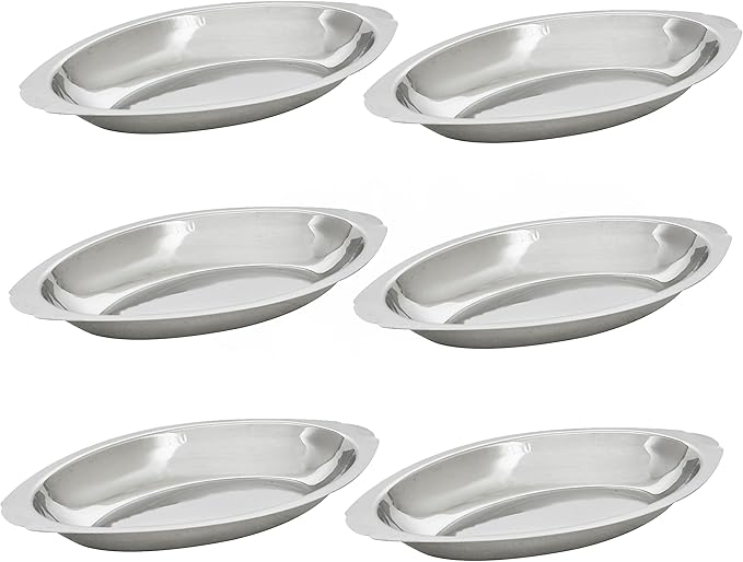 TrueCraftware-20 oz Stainless Steel Oval Au Gratin Dish 0.7mm Thickness Set of 6- Casserole Dish Banana Split Bowls Single Serving Casserole Dishes Small Individual Gratin Dish