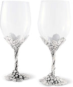 Arthur Court Designs Aluminum Grape Pattern Base Wine Glasses 8.25 inch Tall 16 ounces
