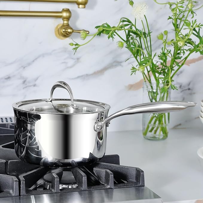 KEAWELL K3 Premium 3-Quart Tri-Ply Stainless Steel Saucepan with Lid, Induction & Oven Safe up to 600°F, Even Heating, Professional Cookware for All Stovetops (3-Qt)